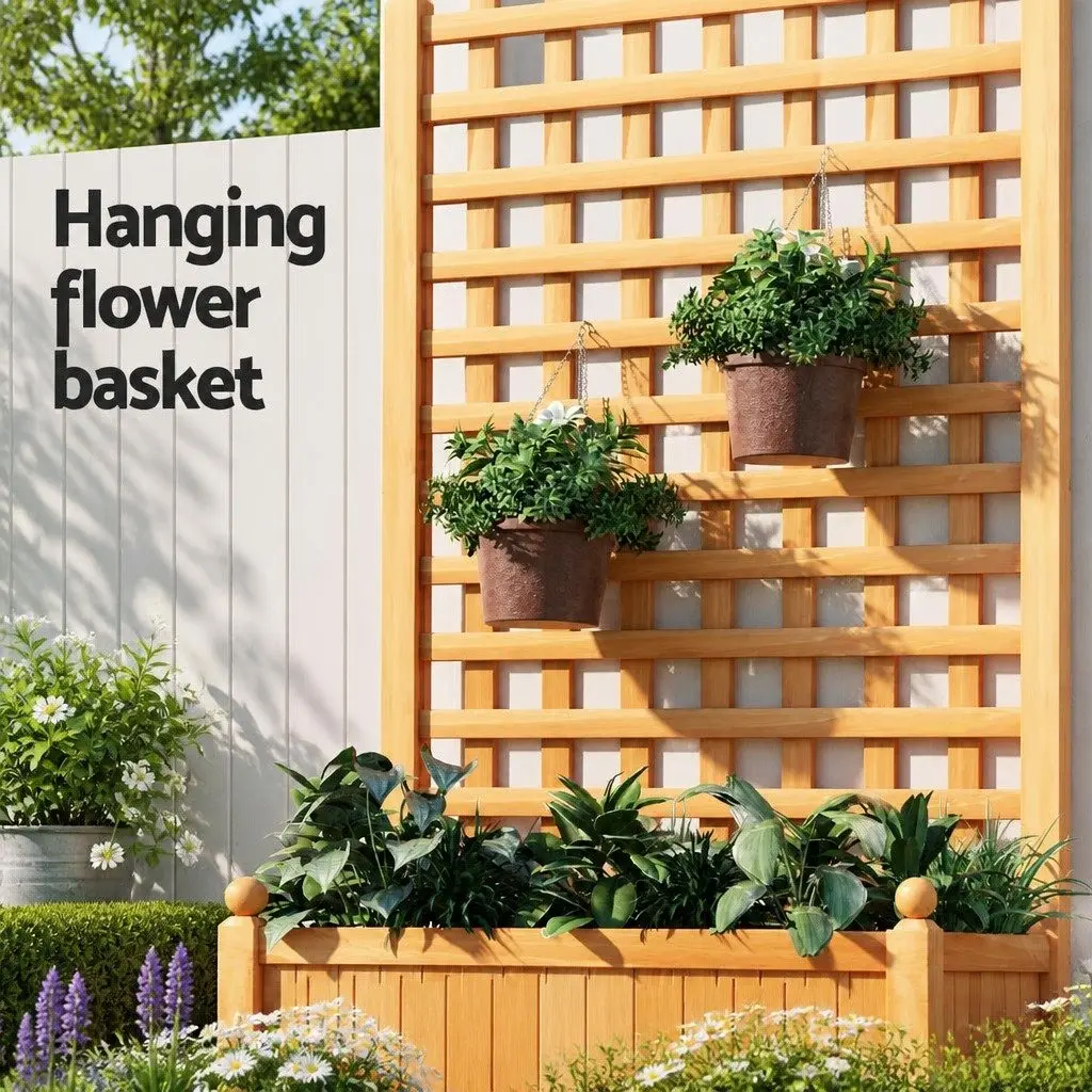 Wooden Garden Bed Planter with Trellis 64x35x115cm Carbonized Brown Outdoor
