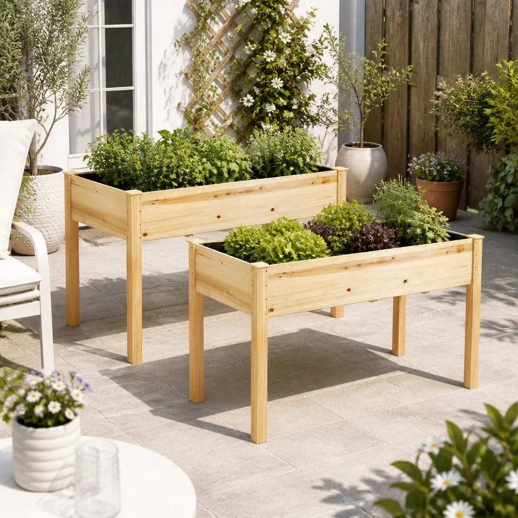 Raised Garden Bed 2x Wooden Planter Box Elevated 120x60x80cm Outdoor Gardening