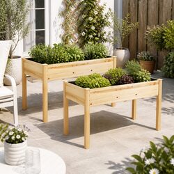 Raised Garden Bed 2x Wooden Planter Box Elevated 120x60x80cm Outdoor Gardening