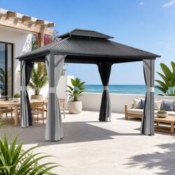 Gazebo 3x3.65m Outdoor Canopy Patio Tent Steel Frame Mesh Curtains Grey Marquee