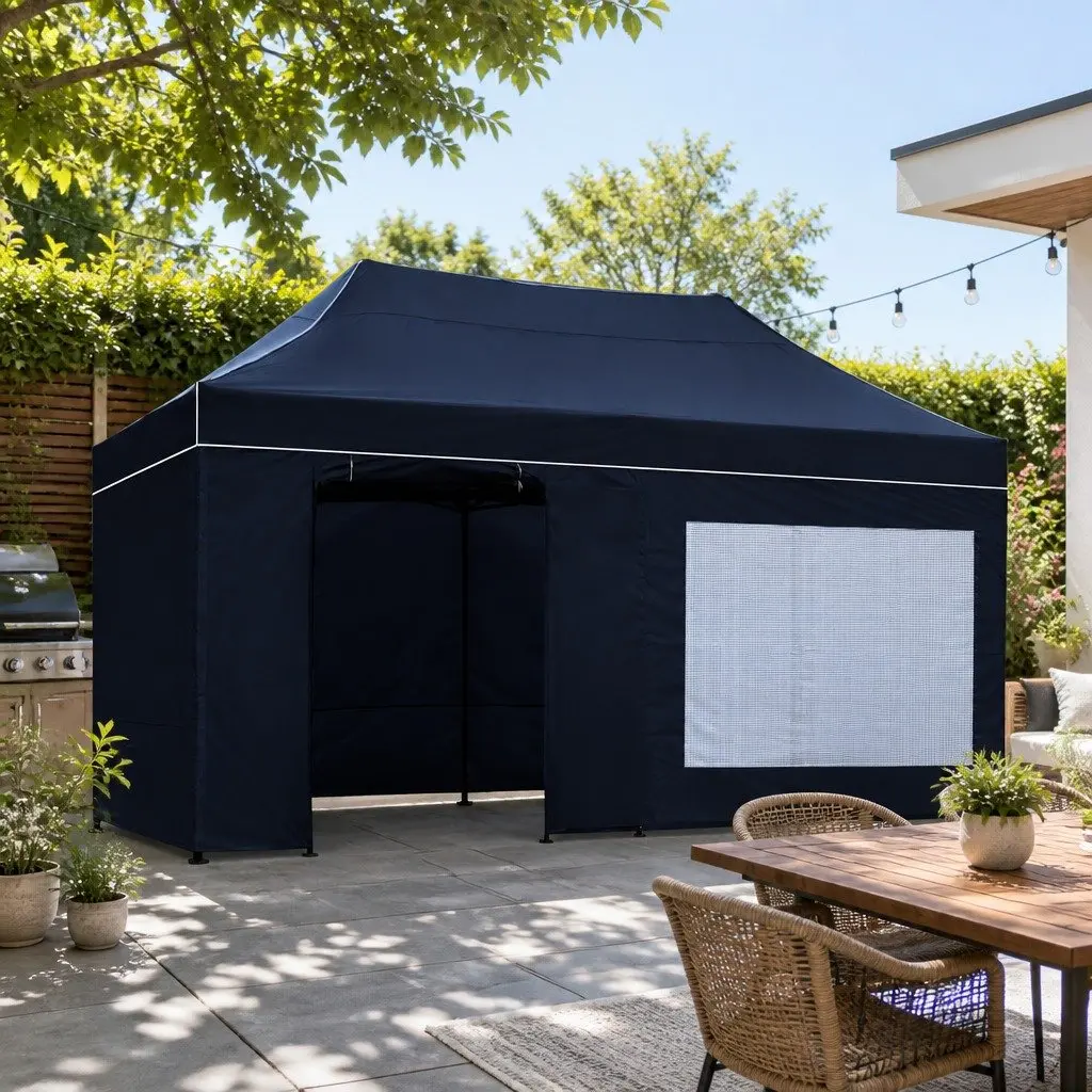 Pop Up Gazebo Folding Tent 3x6m Portable Canopy Black Outdoor Garden Camping