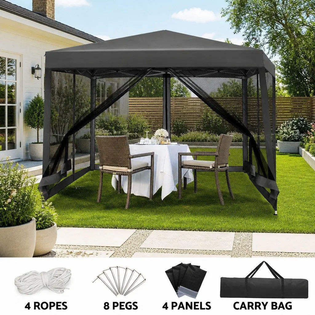 Pop Up Gazebo Canopy 3x3m UV Resistant Waterproof Grey with Mesh Walls