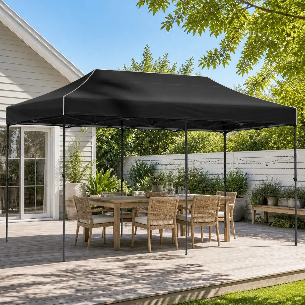 Pop Up Gazebo Folding Tent 3x6m UV Water Resistant Black Outdoor Canopy for Events Weddings Camping