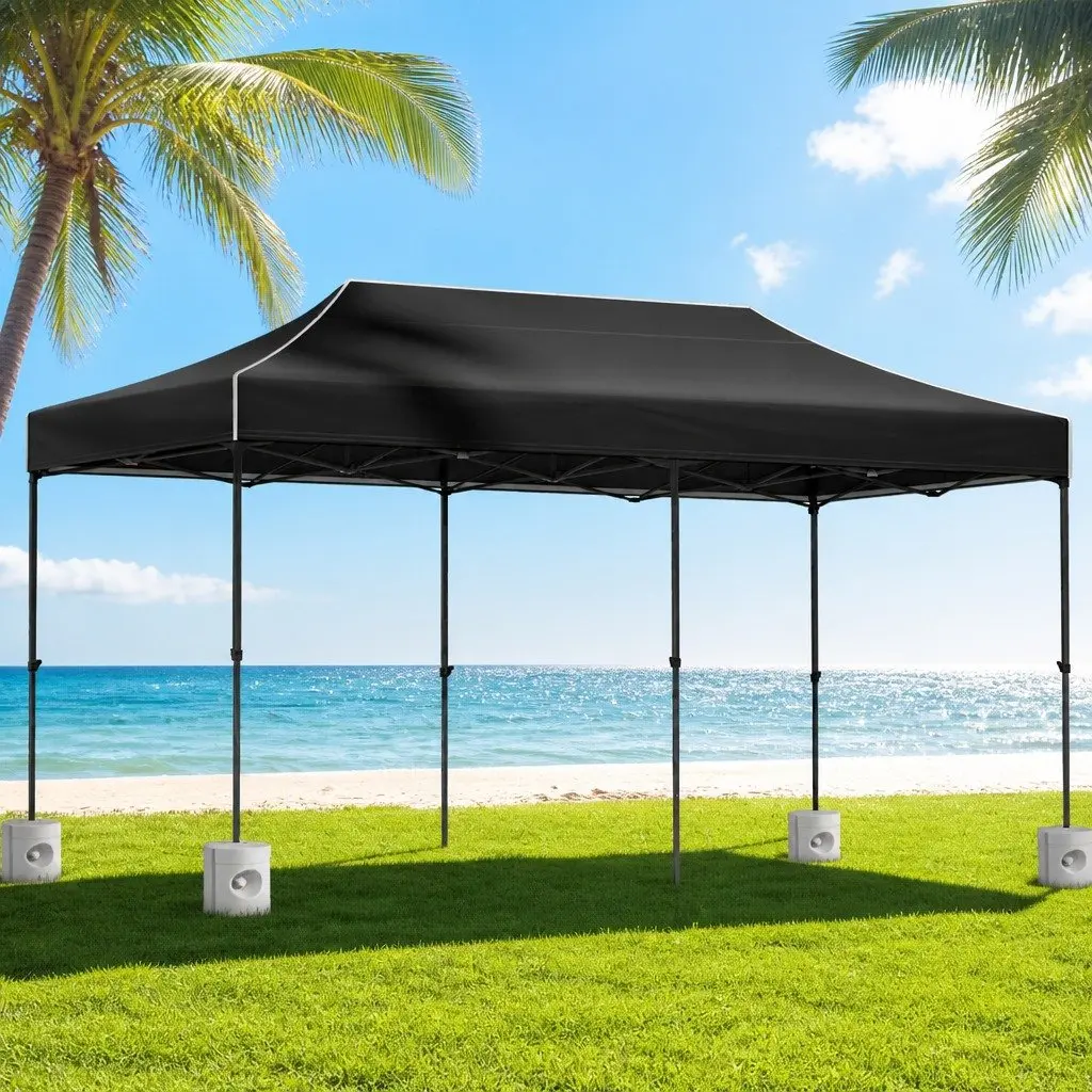 Pop Up Gazebo Canopy Tent 3x6m Folding Outdoor Black Weather Resistant with Adjustable Height