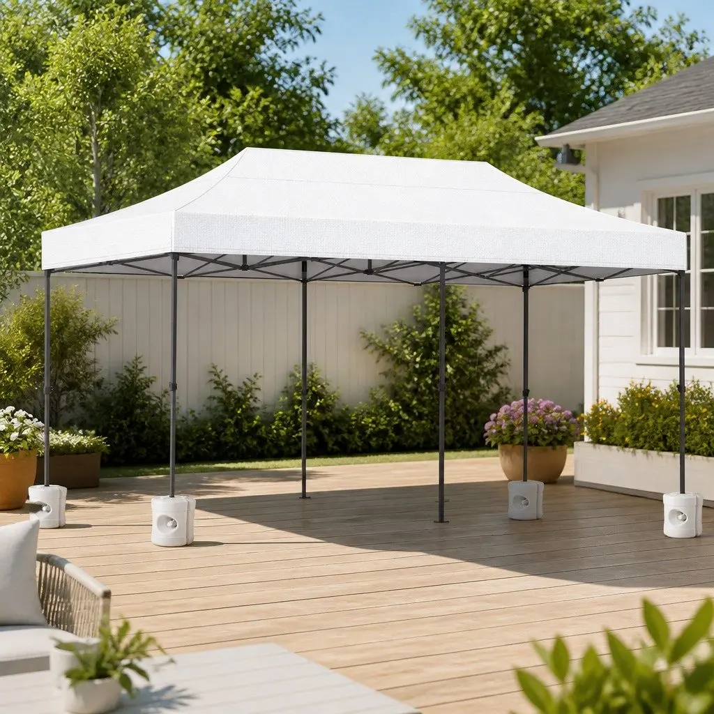 Pop Up Gazebo Canopy Tent 3x6m White UV Water Resistant with Removable Panels and 4 Base Pods