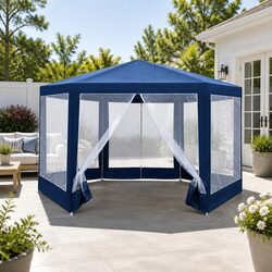 Hexagonal Gazebo 2x2m Outdoor Mesh Party Tent Wedding Canopy Shade Navy