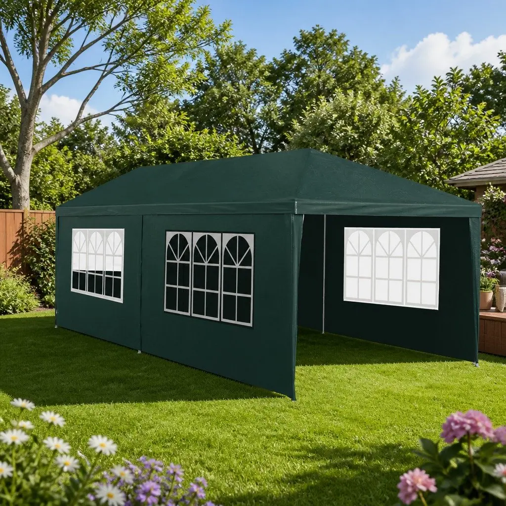 Gazebo Outdoor Wedding Party Canopy 3x6m Green with Removable Window Panels