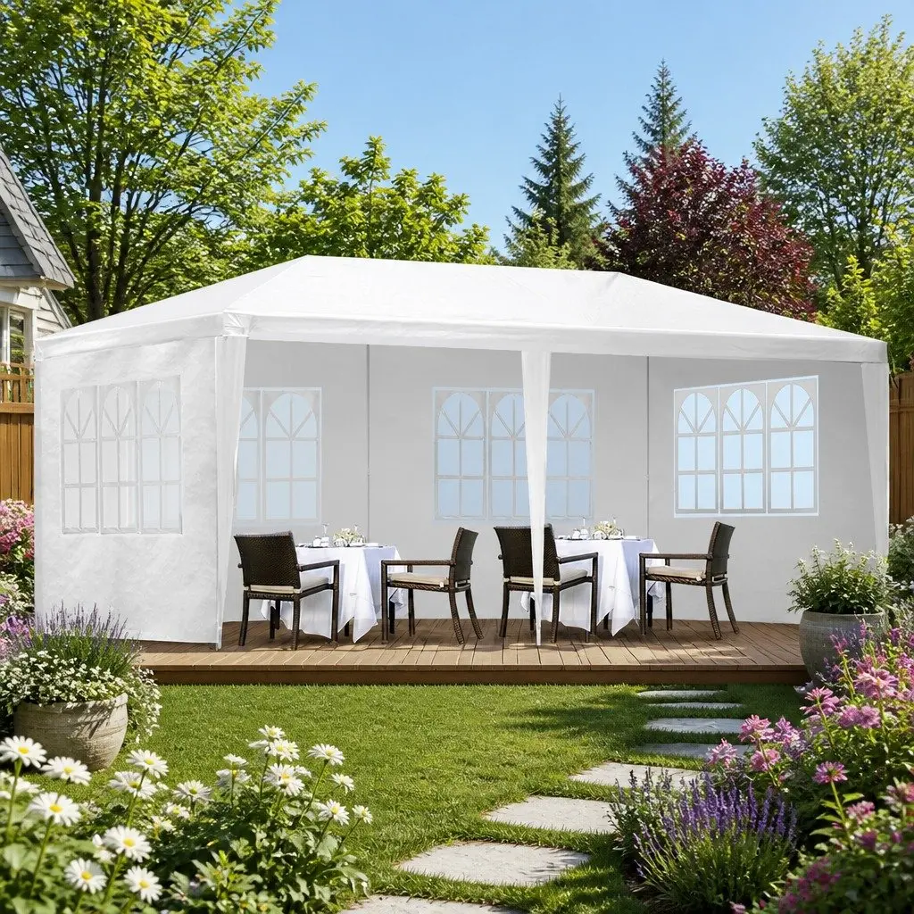 Outdoor Gazebo Canopy 3x6m White UV Resistant Water-Resistant Sturdy Steel Frame