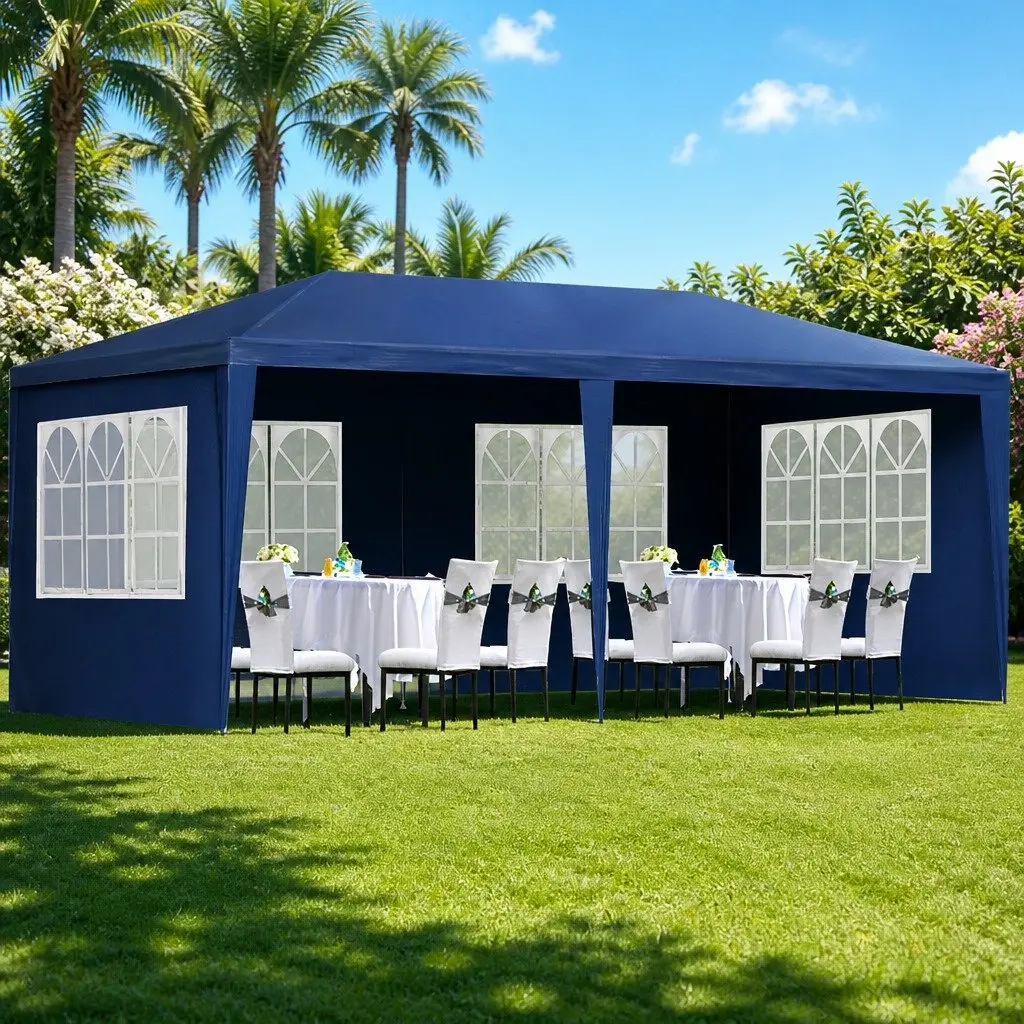 Gazebo Outdoor Marquee Tent 3x6m Blue UV Resistant Waterproof Canopy with Removable Panels and Sturdy Steel Frame