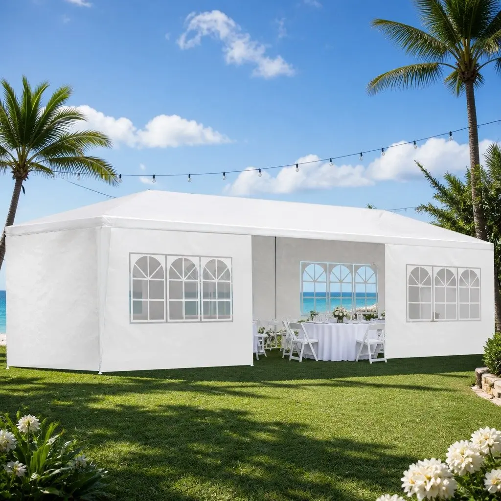 Gazebo 3x9m Outdoor Canopy White Waterproof UV Resistant with Removable Panels