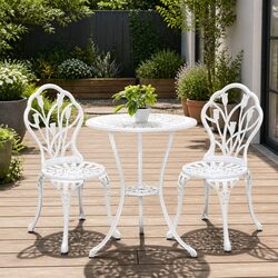 Outdoor Bistro Set 3PC Garden Furniture White Chairs Table Patio Dining Setting