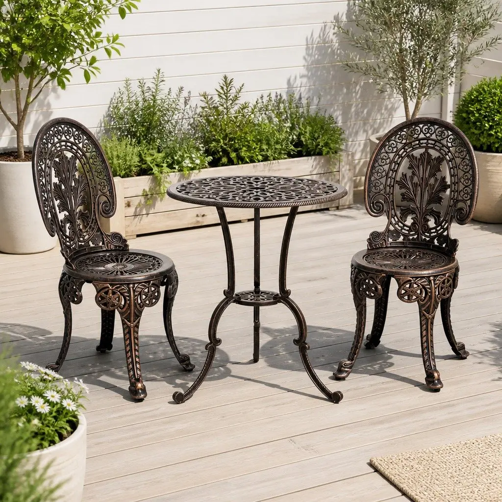 3PC Patio Bistro Set Outdoor Dining Chairs Table Garden Furniture Bronze