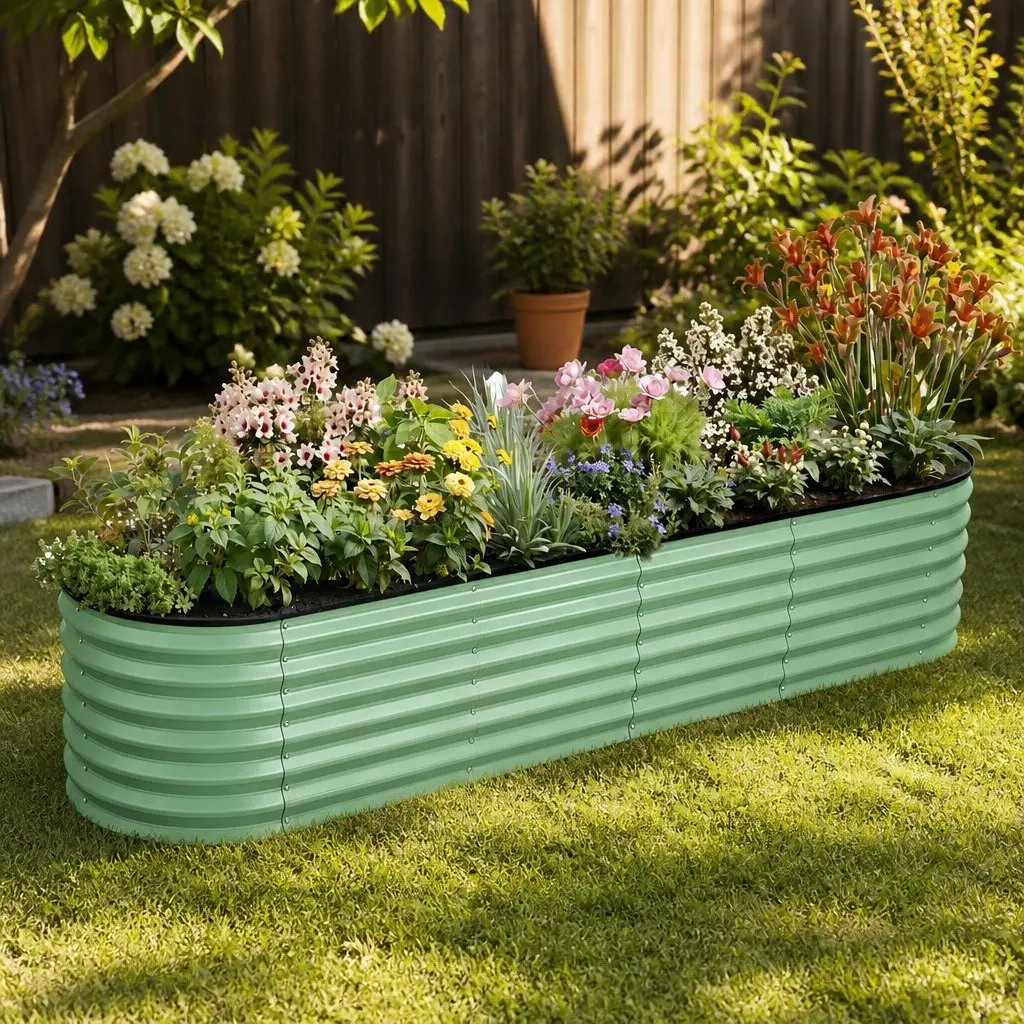 Oval Raised Garden Bed 240x60x45cm Galvanised Steel Planter Box Vegetables
