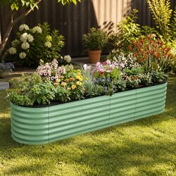 Oval Raised Garden Bed 240x60x45cm Galvanised Steel Planter Box Vegetables