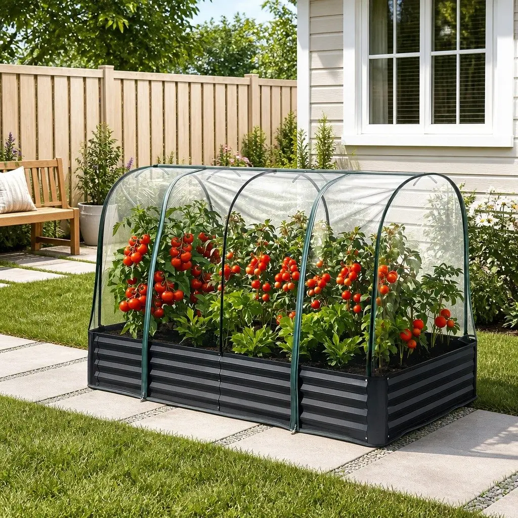 Raised Garden Bed with Mesh Netting Cover Bird Proof Galvanised Planter
