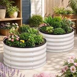 Round Raised Garden Bed 2 Pack Galvanised Planter Box 60cm Rust Resistant White