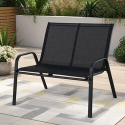2-Seat Outdoor Garden Bench Steel Frame Patio Lounge Chair Black Backyard