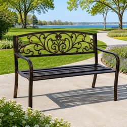 Garden Bench Seat 3 Seater Outdoor Steel Frame Cast Iron Backrest Bronze