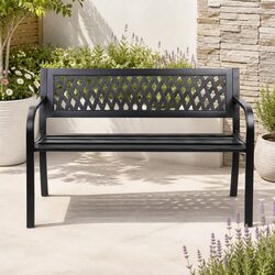 Outdoor Garden Bench 2 Seater Steel Frame Backrest Black Patio Furniture Seat