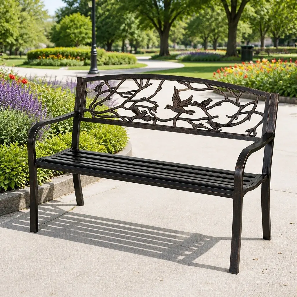 Outdoor Garden Bench Seat 3 Seater Steel Frame Patio Furniture Bronze