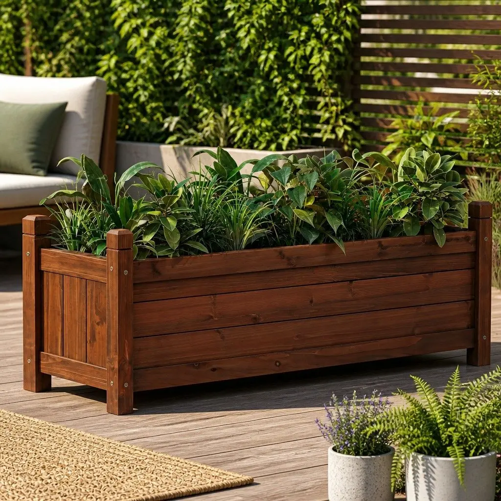 Raised Garden Bed Wooden Planter Box 90x30x33cm Brown Vegetables Herbs Outdoor