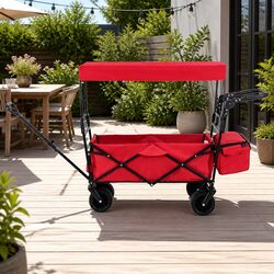 Garden Trolley Cart Removable Canopy Outdoor Shopping Heavy Duty Wheels Red