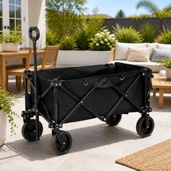 Garden Trolley Cart Folding Outdoor Shopping Gardening with Rear Opening Black