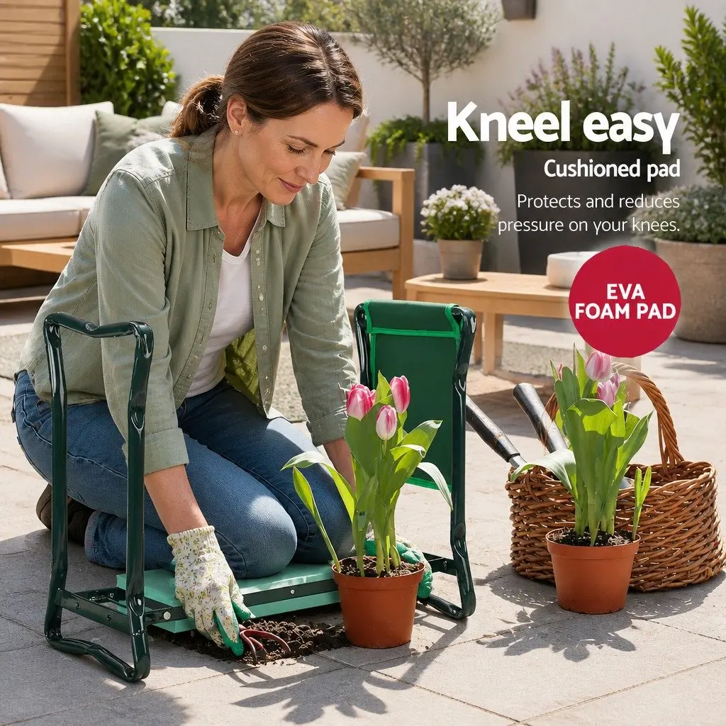 Garden Kneeler 3-in-1 Padded Seat Stool Foldable Outdoor Bench Knee Chair Green