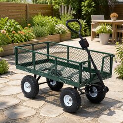Mesh Garden Steel Cart Heavy-Duty Outdoor Transport Storage Green 96cm