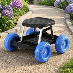 Garden Work Seat Rolling Stool with Tool Tray and Wheels Outdoor Yard Gardening