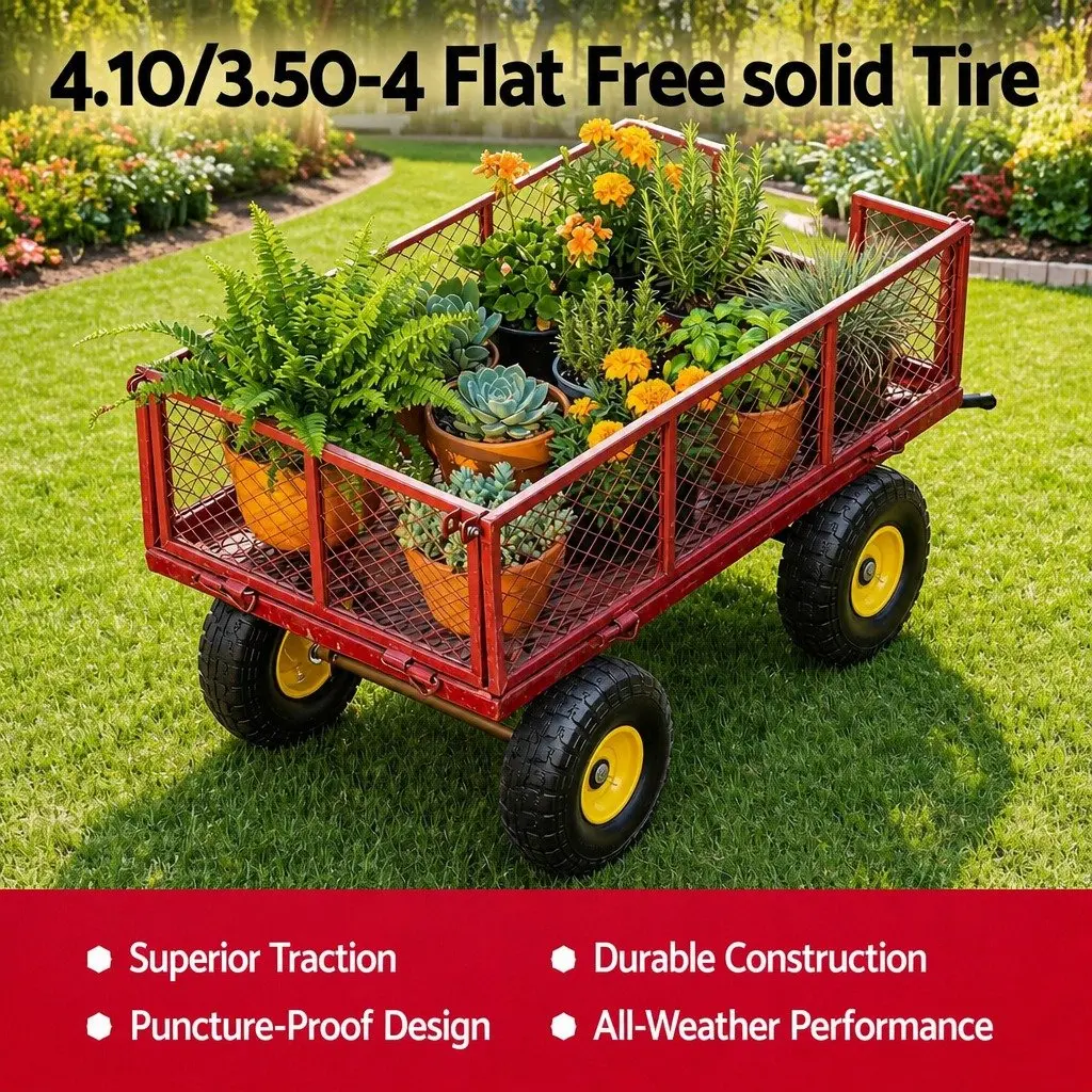 2pcs 10" Flat Free Puncture Proof Wheels Solid Rubber Tires Trolley Cart Garden