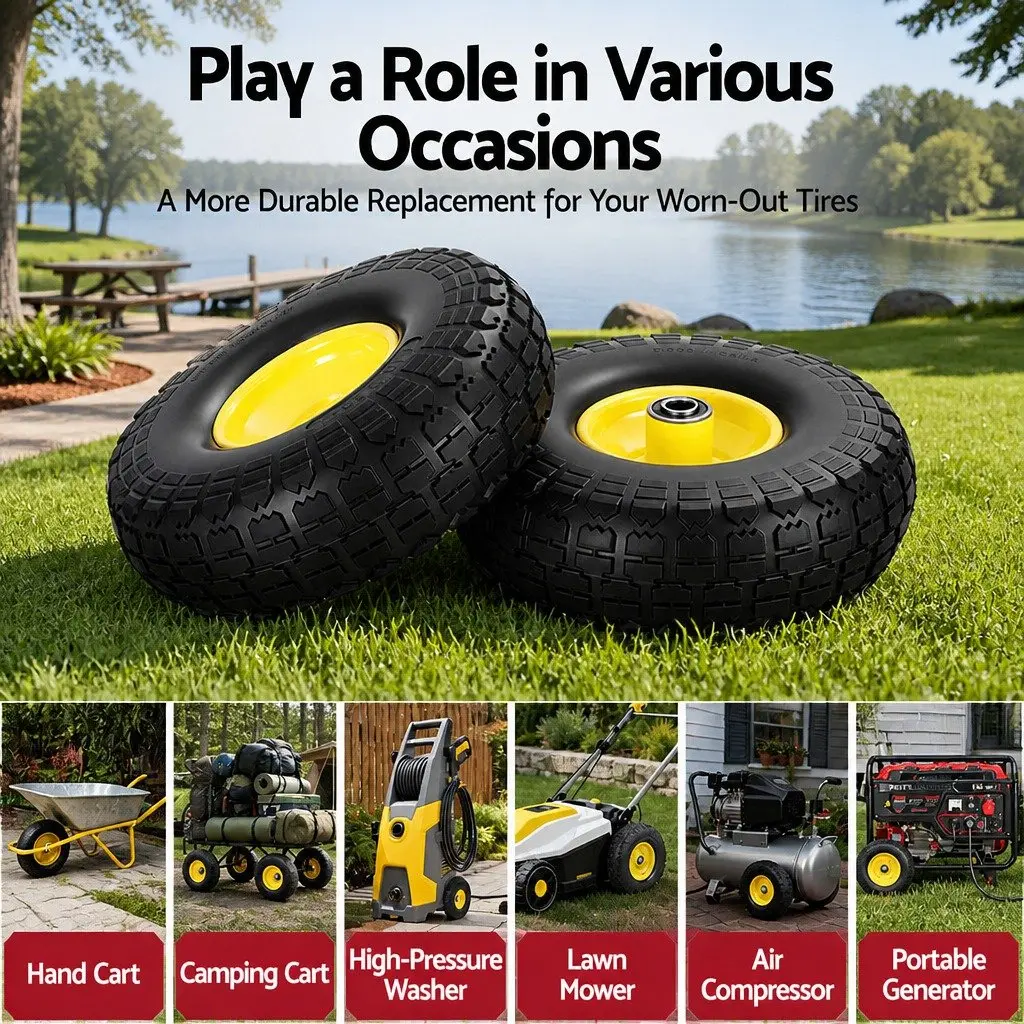 2pcs 10" Flat Free Puncture Proof Wheels Solid Rubber Tires Trolley Cart Garden