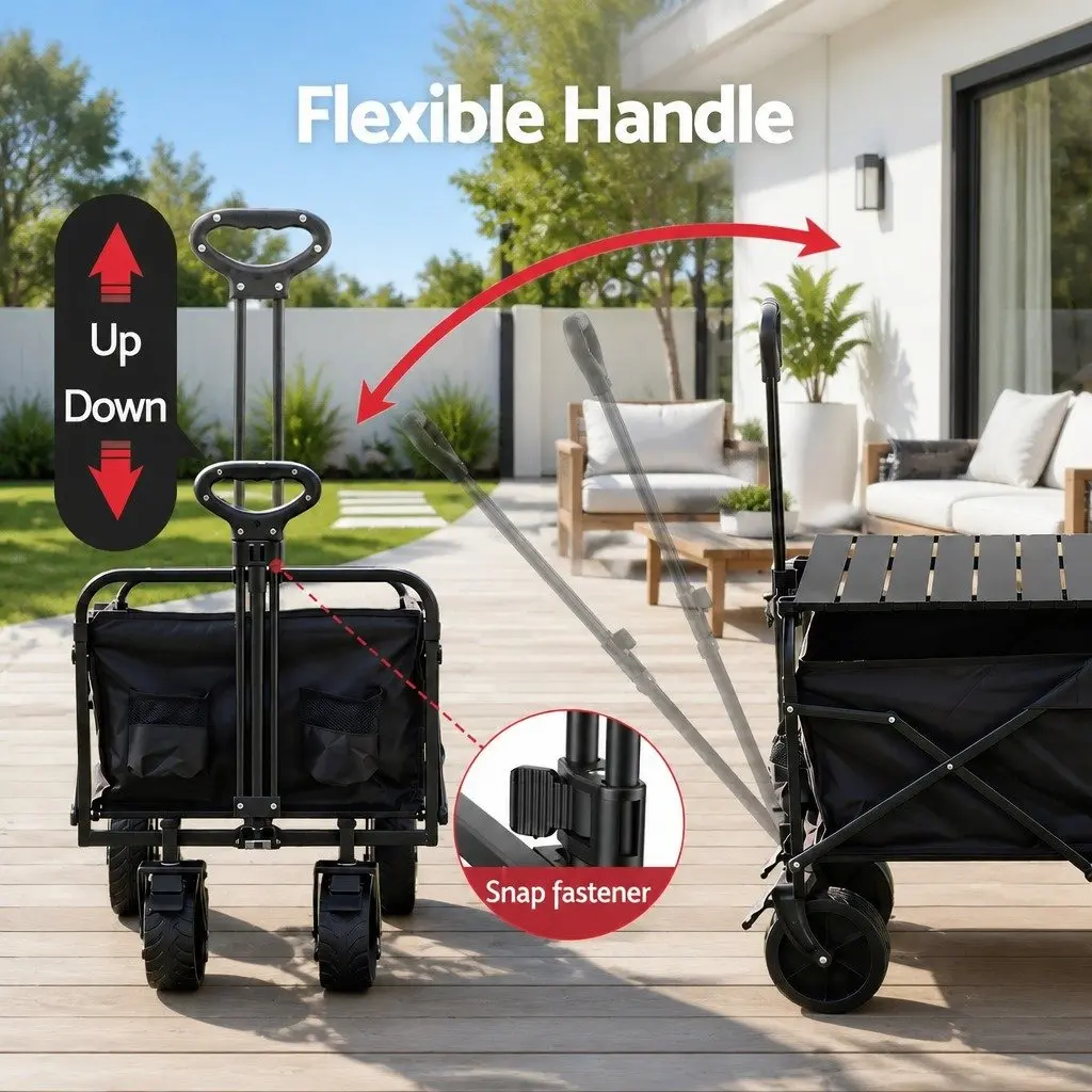 Folding Utility Wagon with Removable Side Table 150L Black