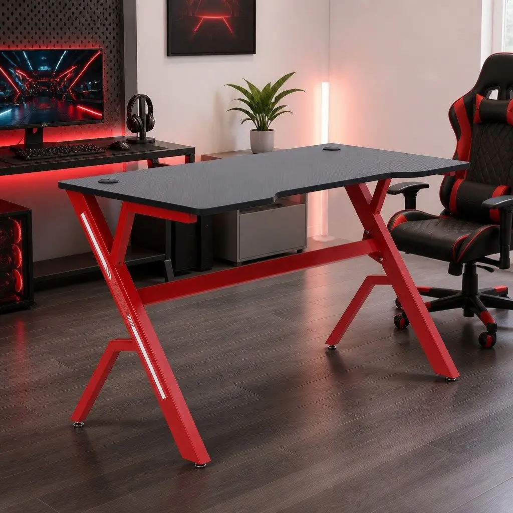 Gaming Desk Table Carbon Fibre 120cm Red Black