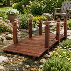 Wooden Garden Bridge Outdoor Ornament Arch Design Backyard Decor 160cm Brown