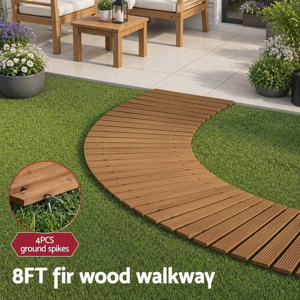 Garden Pathway Roll-Out 8FT Weather-Resistant Wooden Curved Outdoor Terrain Brown