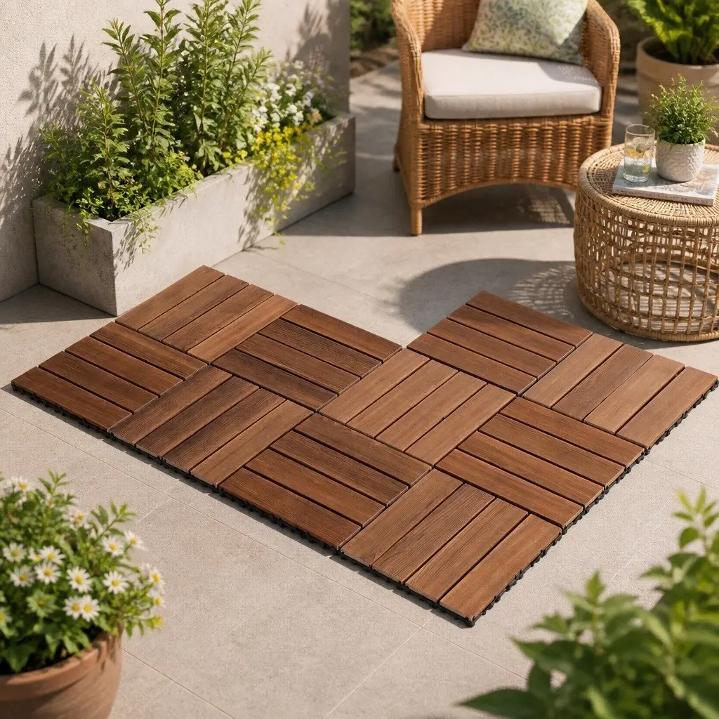 Wood Deck Tiles 30x30cm Interlocking Floor Tiles for Patio Balcony Garden