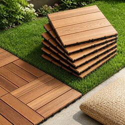 Wood Deck Tiles 27PCS 30x30cm Interlocking Patio Balcony Garden Floor Click-Lock