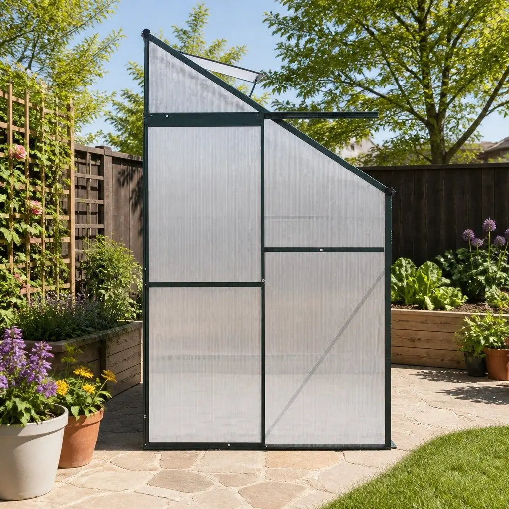 Lean-to Greenhouse 2.52x1.27x2.13M Aluminium Polycarbonate Garden Plant House