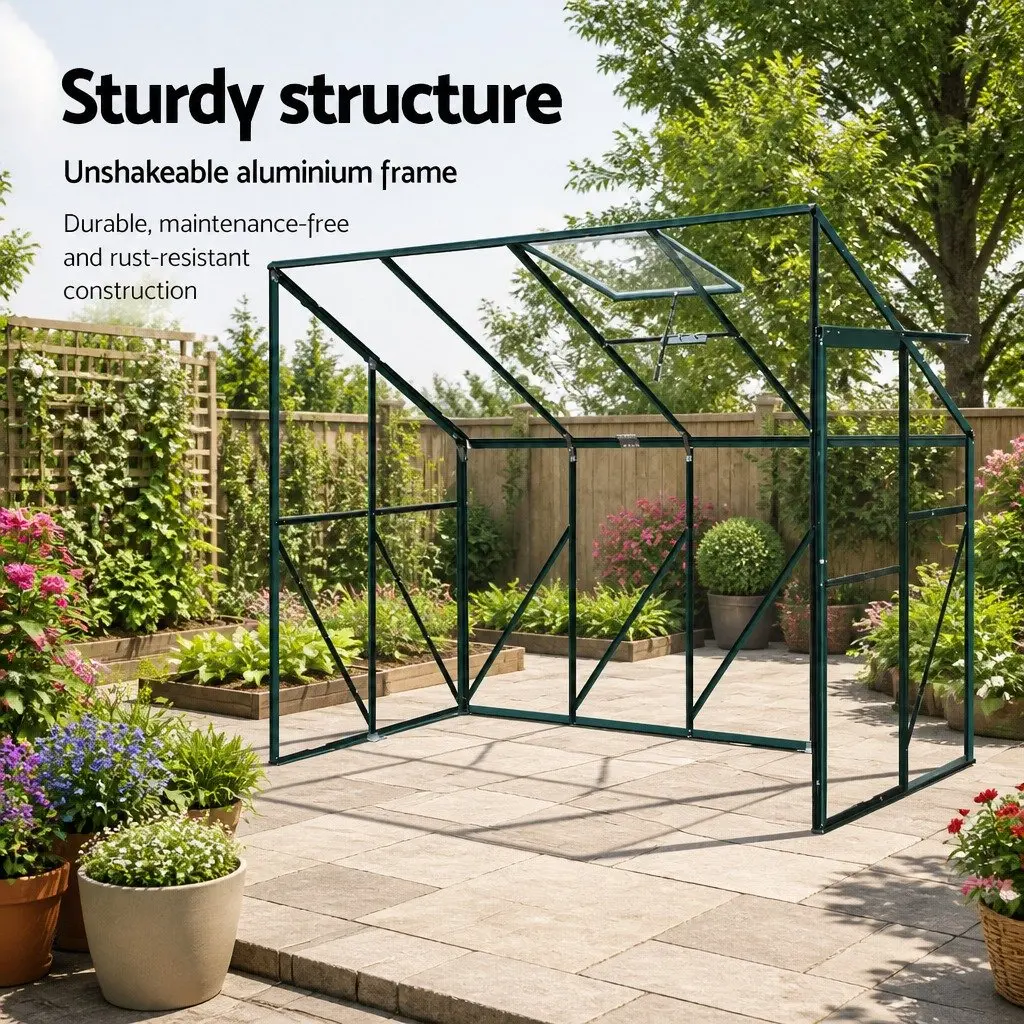 Greenhouse Aluminium Lean-to 2.52x1.27x2.13M Polycarbonate Panels Green