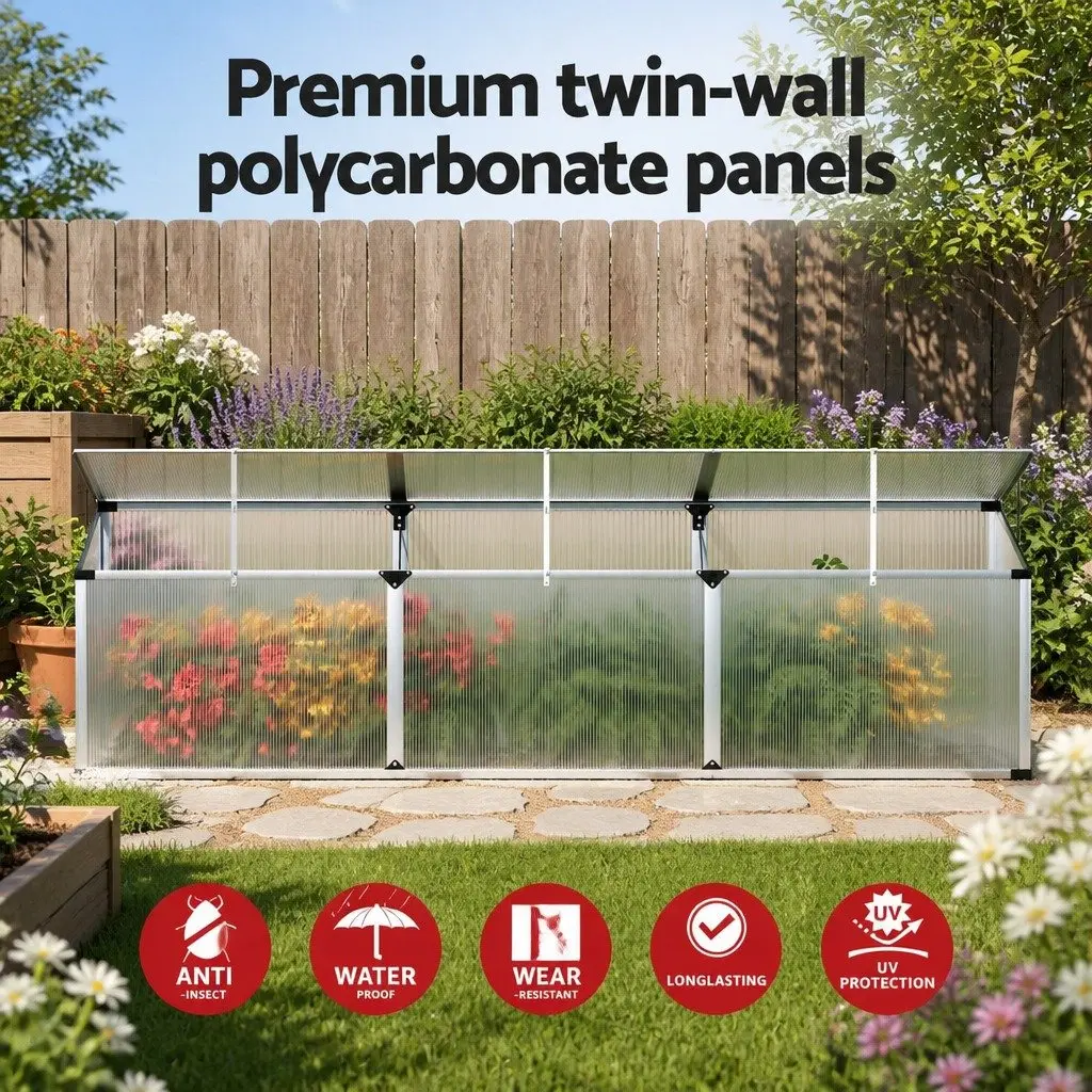Aluminium Greenhouse 180x50x50CM Cold Frame Polycarbonate Plant Grow House