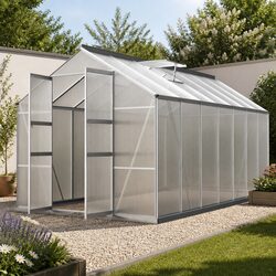 Aluminium Greenhouse 4.1x2.5x2.26M Double Doors Garden Shed Polycarbonate Panels