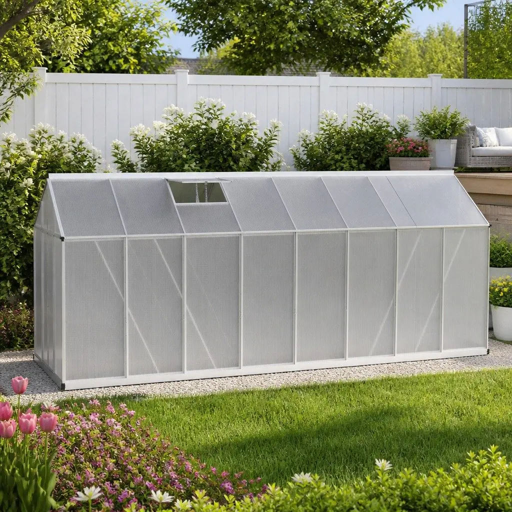 Aluminium Greenhouse 4.7x2.5x2.26M Double Doors Polycarbonate Garden Shed Plant