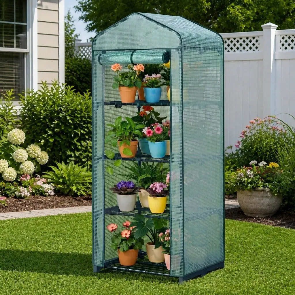 Mini Greenhouse 4 Tier Plant Shelf Garden Bed Portable Growing House Outdoor