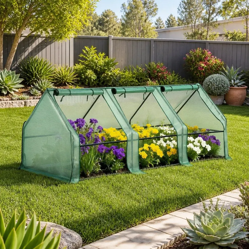 Mini Greenhouse 240x90x90cm Steel Frame PE Cover Outdoor Garden Shelter Portable