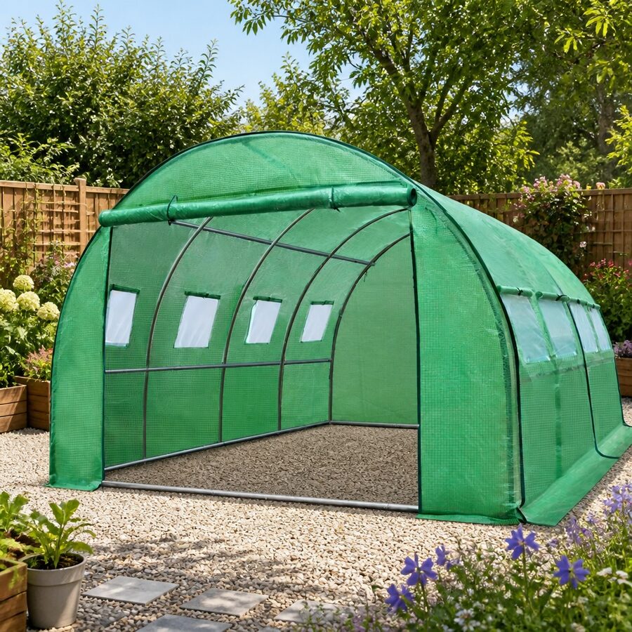 Tunnel Greenhouse 4x3x2M Walk-In Garden Plant House PE Cover Steel Frame Windows