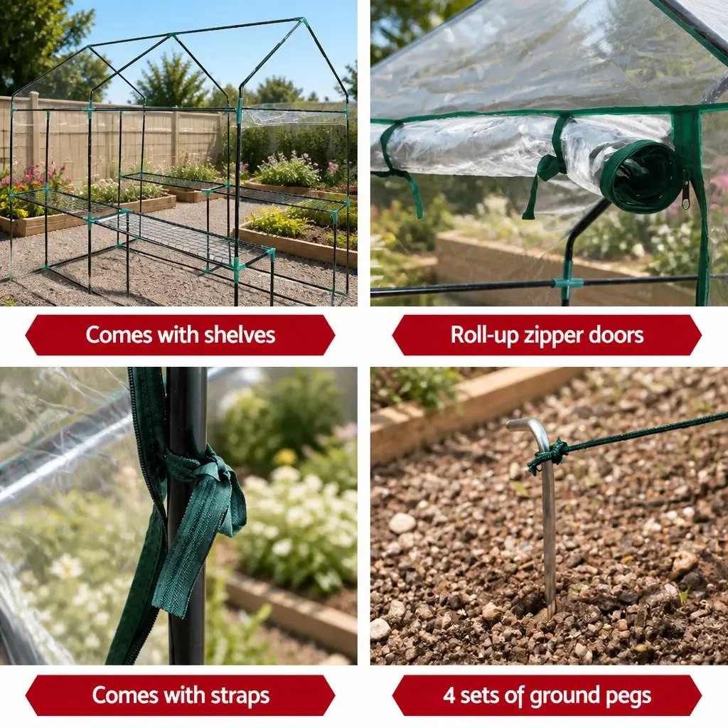 Walk-in Greenhouse Tunnel Transparent PVC Cover 1.2x1.9x1.9M Green Powder-coated Steel Frame
