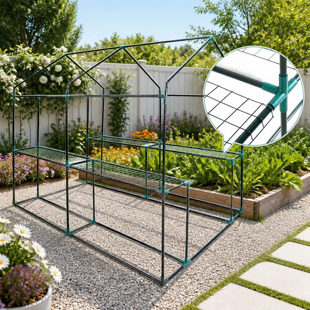 Walk-in Greenhouse Tunnel Transparent PVC Cover 1.2x1.9x1.9M Green Powder-coated Steel Frame
