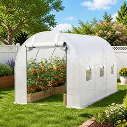 Walk In Greenhouse 3x2x2M Outdoor Garden PE Cover Steel Frame Roll-up Door