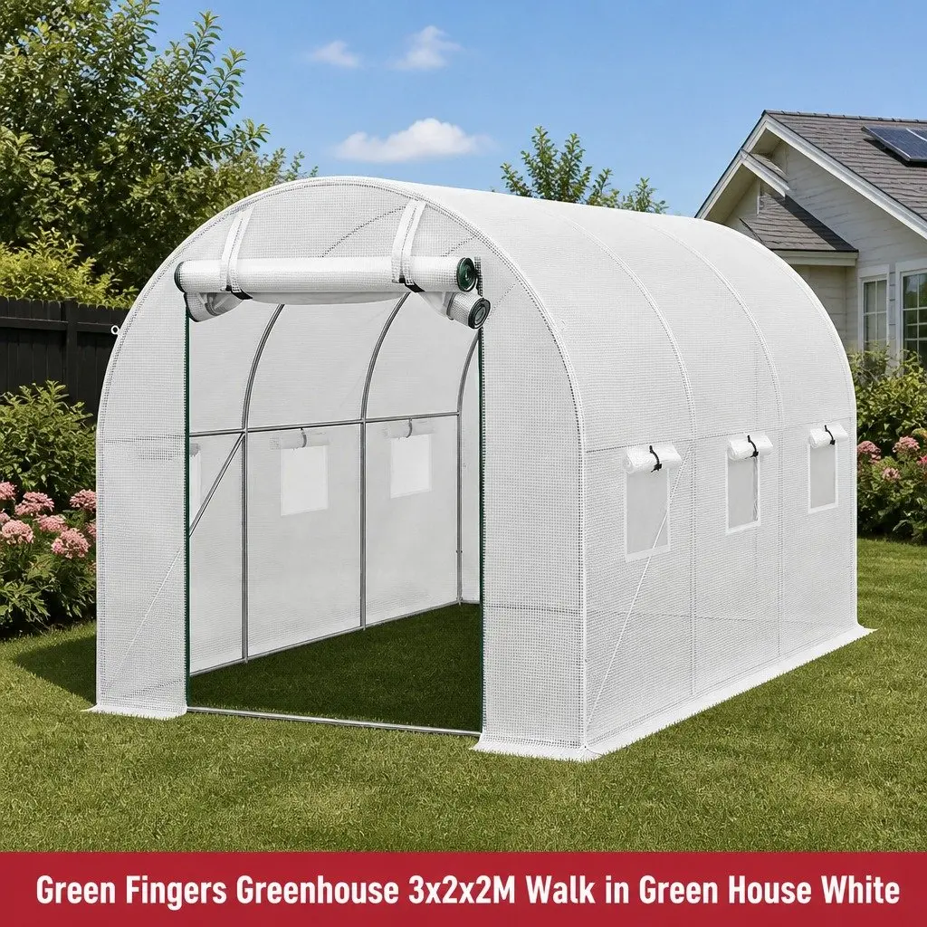 Walk In Greenhouse 3x2x2M Outdoor Garden PE Cover Steel Frame Roll-up Door